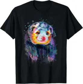 Ferret Face Graphics Hand Drawn Splash Art Ferret Pet Lover T-Shirt