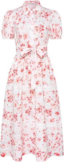 GRACE KARIN Women's 2025 Summer Floral Flowy Dresses Boho Tie Belt Short Puff Sleeve A Line Maxi Shirt Dress with Pocket