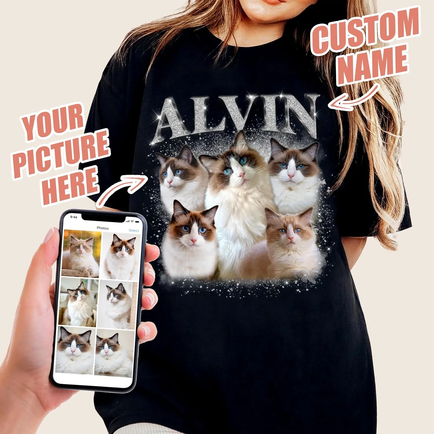 H-DEWALL Custom Shirts Custom Bootleg Rap Shirt for Him Custom Face Shirt with Photo Pet Custom Tees Gift for Dog Cat Lover