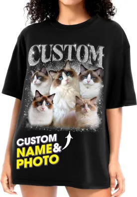 H-DEWALL Custom Shirts Custom Bootleg Rap Shirt for Him Custom Face Shirt with Photo Pet Custom Tees Gift for Dog Cat Lover