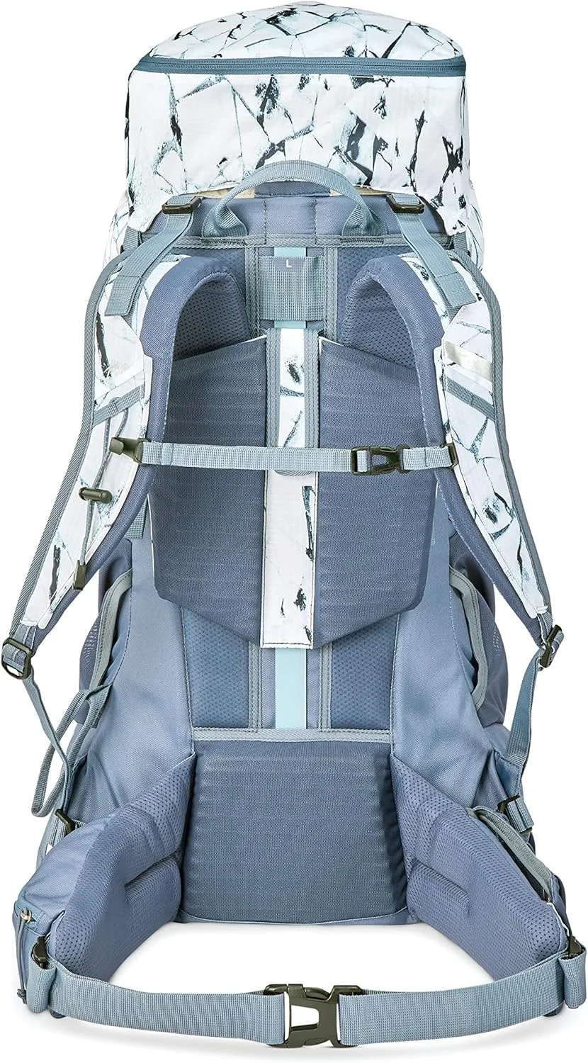 High Sierra Pathway 2.0 Backpack with Hydration Storage Sleeve, for Hiking, Biking, Camping, Traveling, White Cracked Ice/Grey Blue, 60L