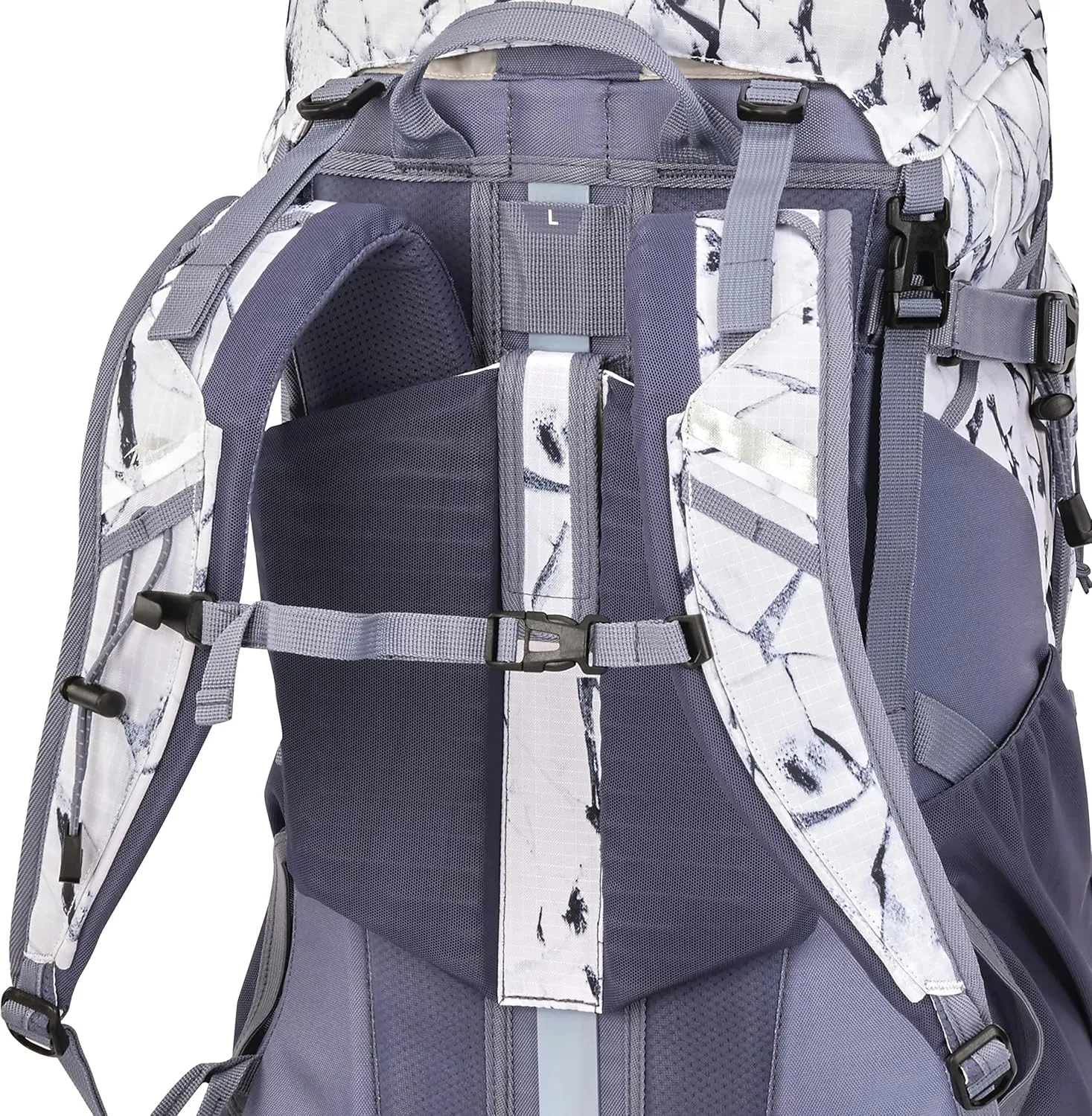 High Sierra Pathway 2.0 Backpack with Hydration Storage Sleeve, for Hiking, Biking, Camping, Traveling, White Cracked Ice/Grey Blue, 60L