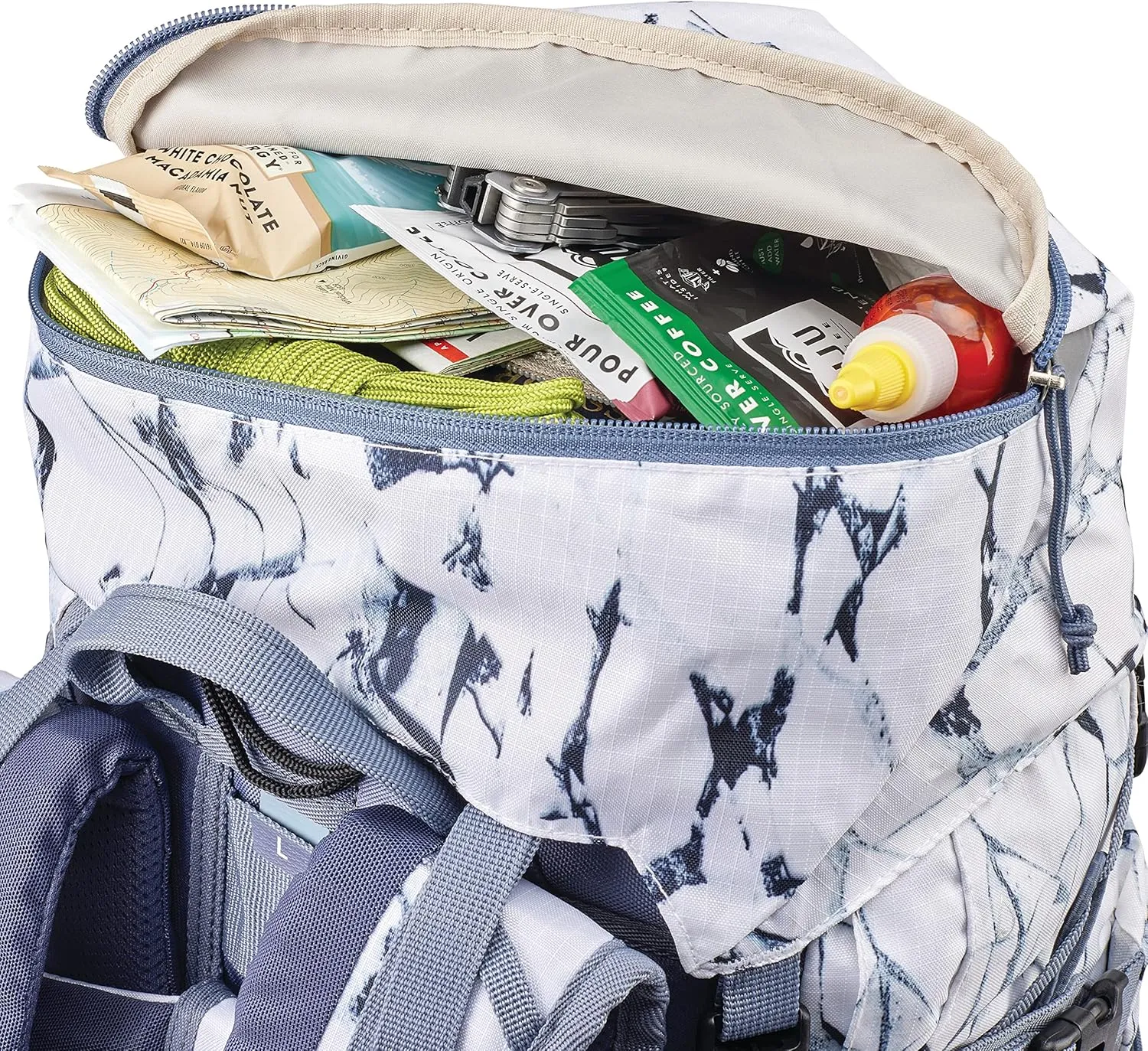 High Sierra Pathway 2.0 Backpack with Hydration Storage Sleeve, for Hiking, Biking, Camping, Traveling, White Cracked Ice/Grey Blue, 60L