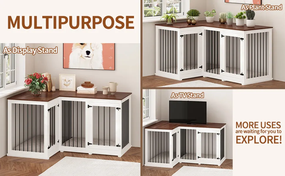 Large Corner Dog Crate Furniture for 2 Dogs-150151