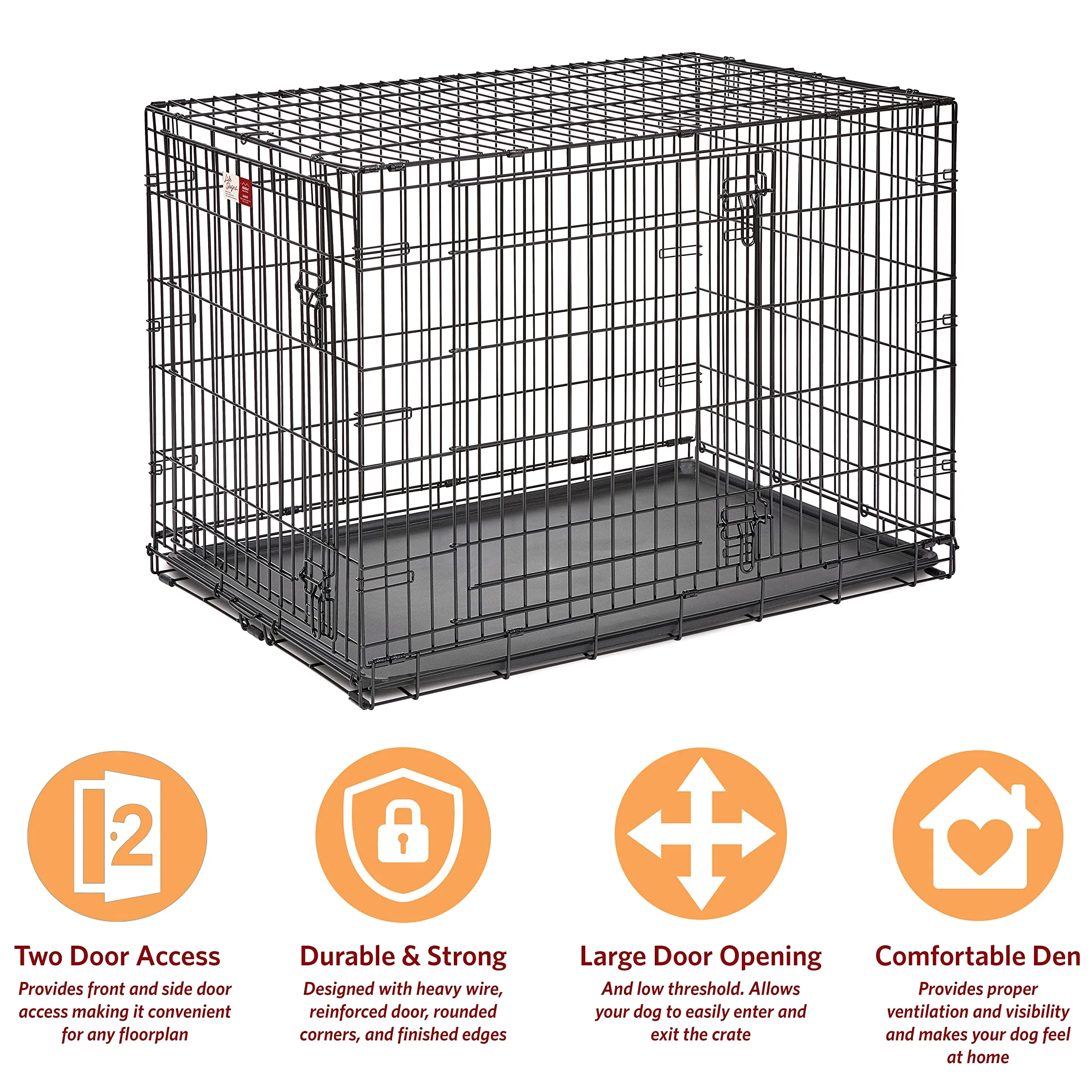 Midwest I-Crate Double Door Metal Folding Dog Crate with Divider Panel - 30" X 19" X 21" Inches