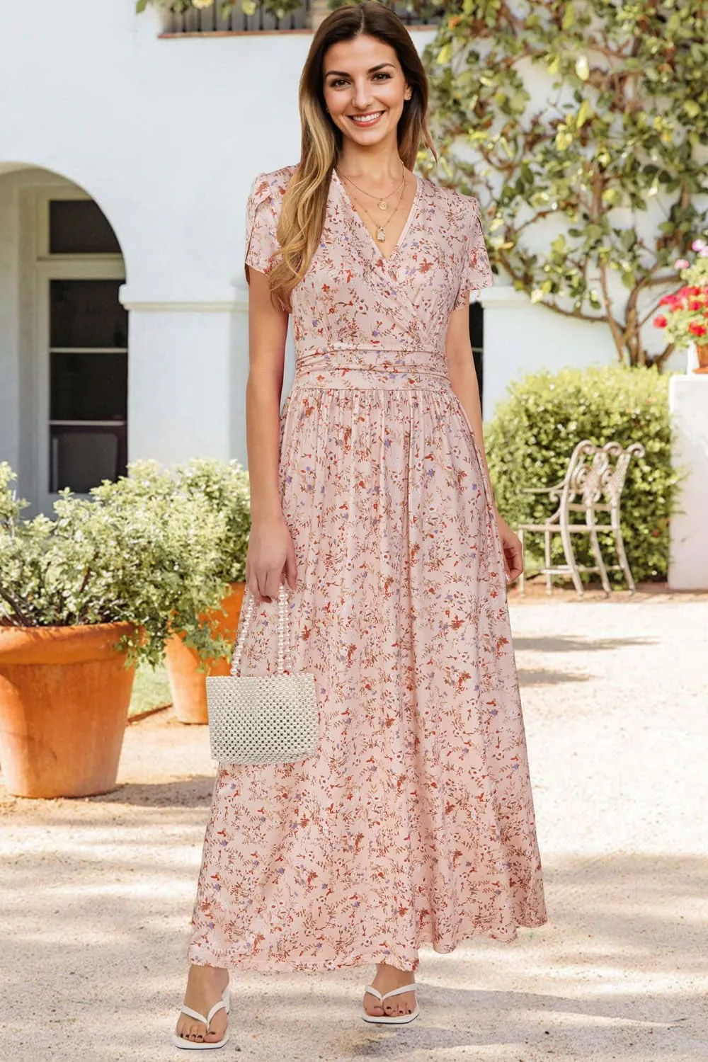 OUGES Maternity Maxi Dress Wrap V Neck Baby Shower Pregnancy Dresses for Photoshoot