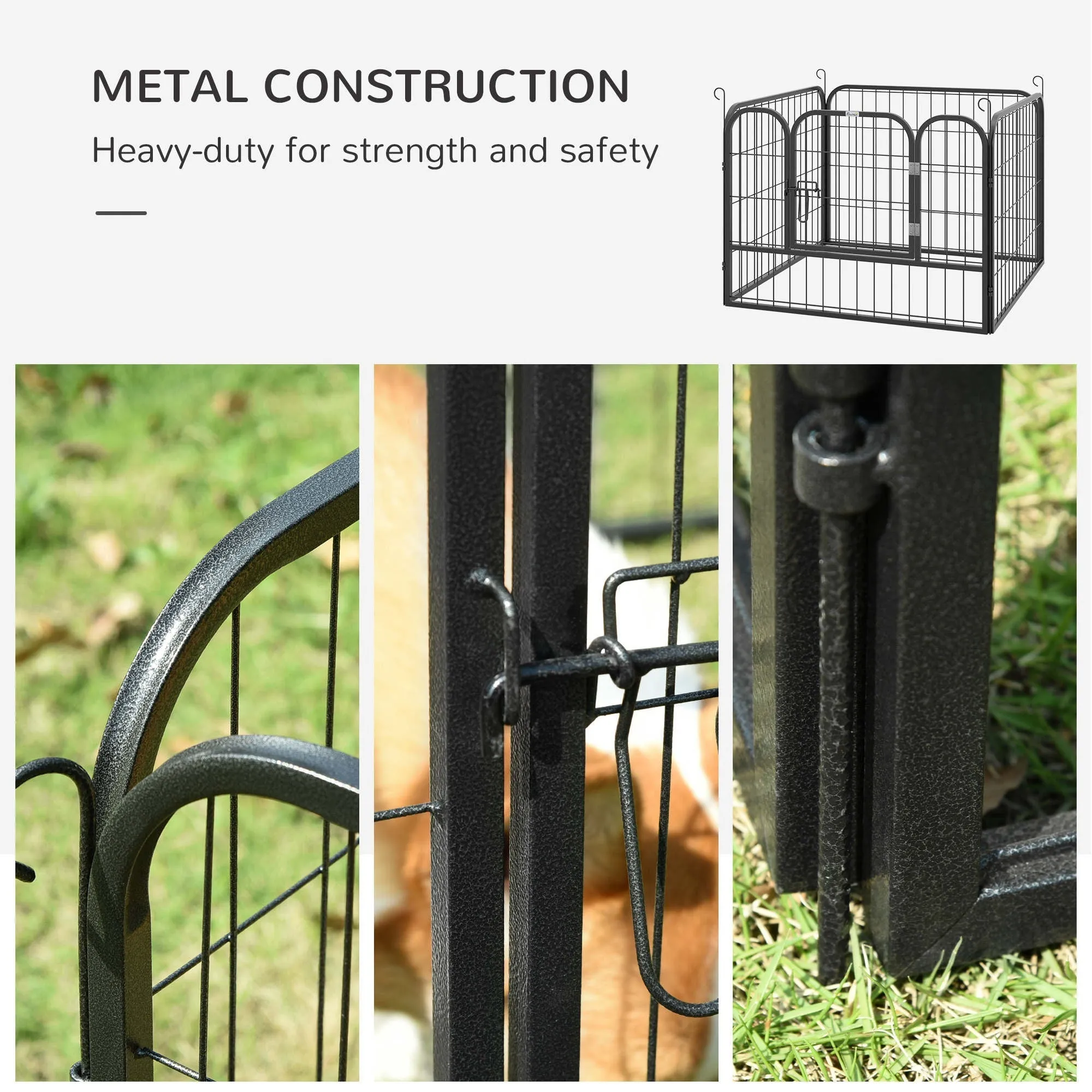 PawHut Heavy Duty Dog Pens Pet Puppy Metal PlayPen 4 Panel Foldable Dog Crate Kennel 82 x 82 x 60 cm