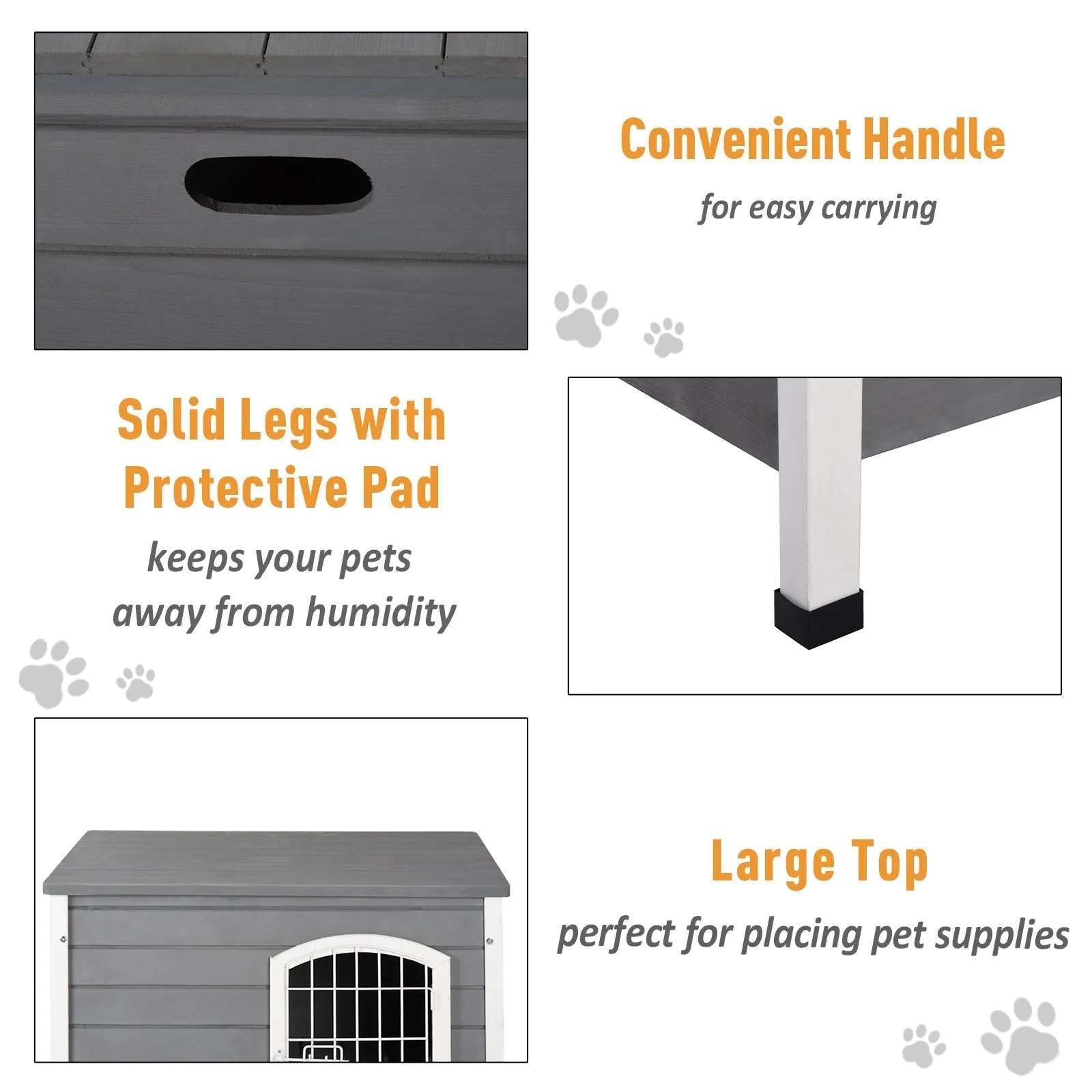 PawHut Wooden Dog Crate Dog Kennel Lockable Door Small Animal House w/ Openable Top Gray