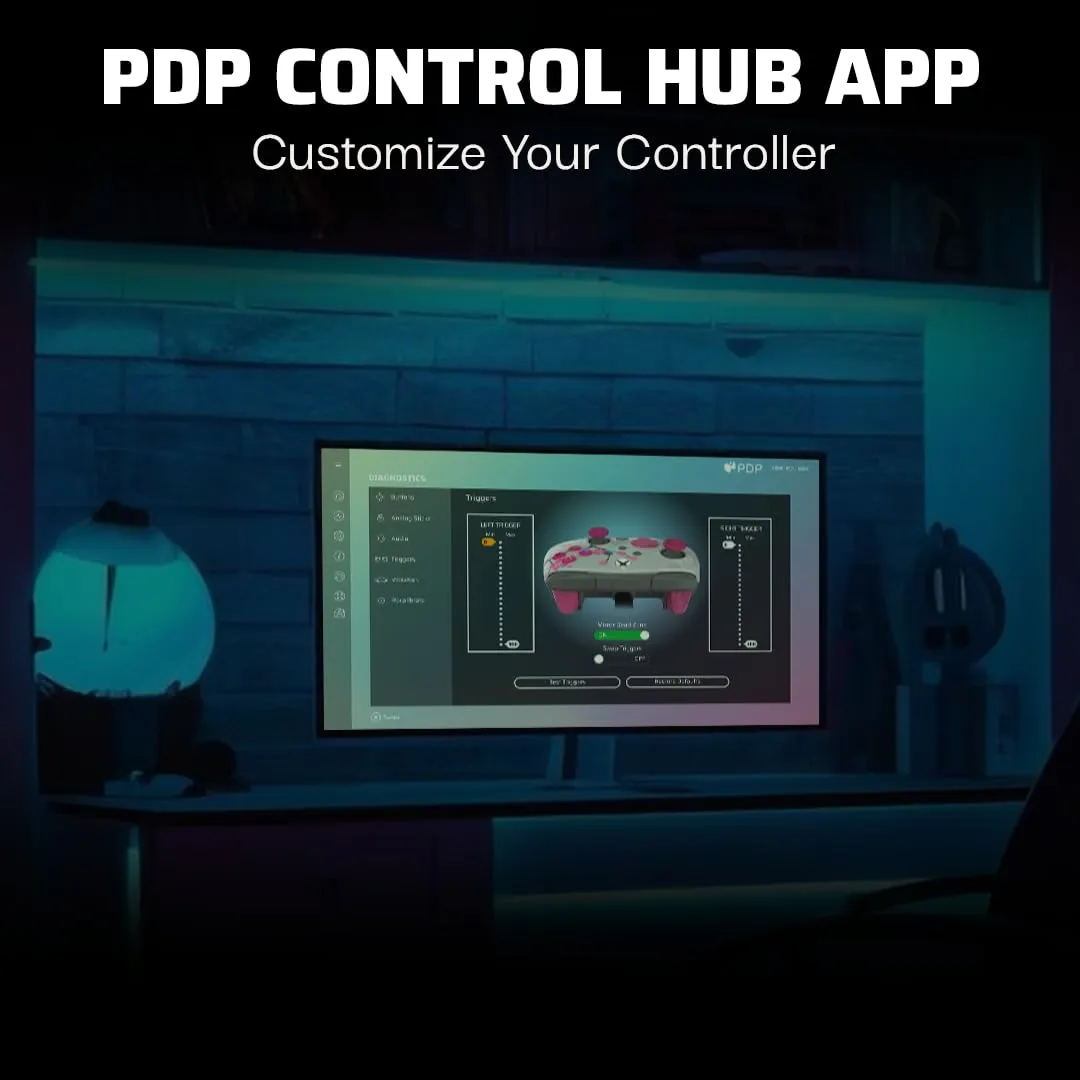 PDP Gaming REMATCH GLOW Enhanced Wired Controller: Licensed Gamepad for Xbox Series X|S, Xbox One, Windows PC, Mappable Back Buttons, Advanced Customizable App - Cherry Blossom (Pink Glow in the Dark)