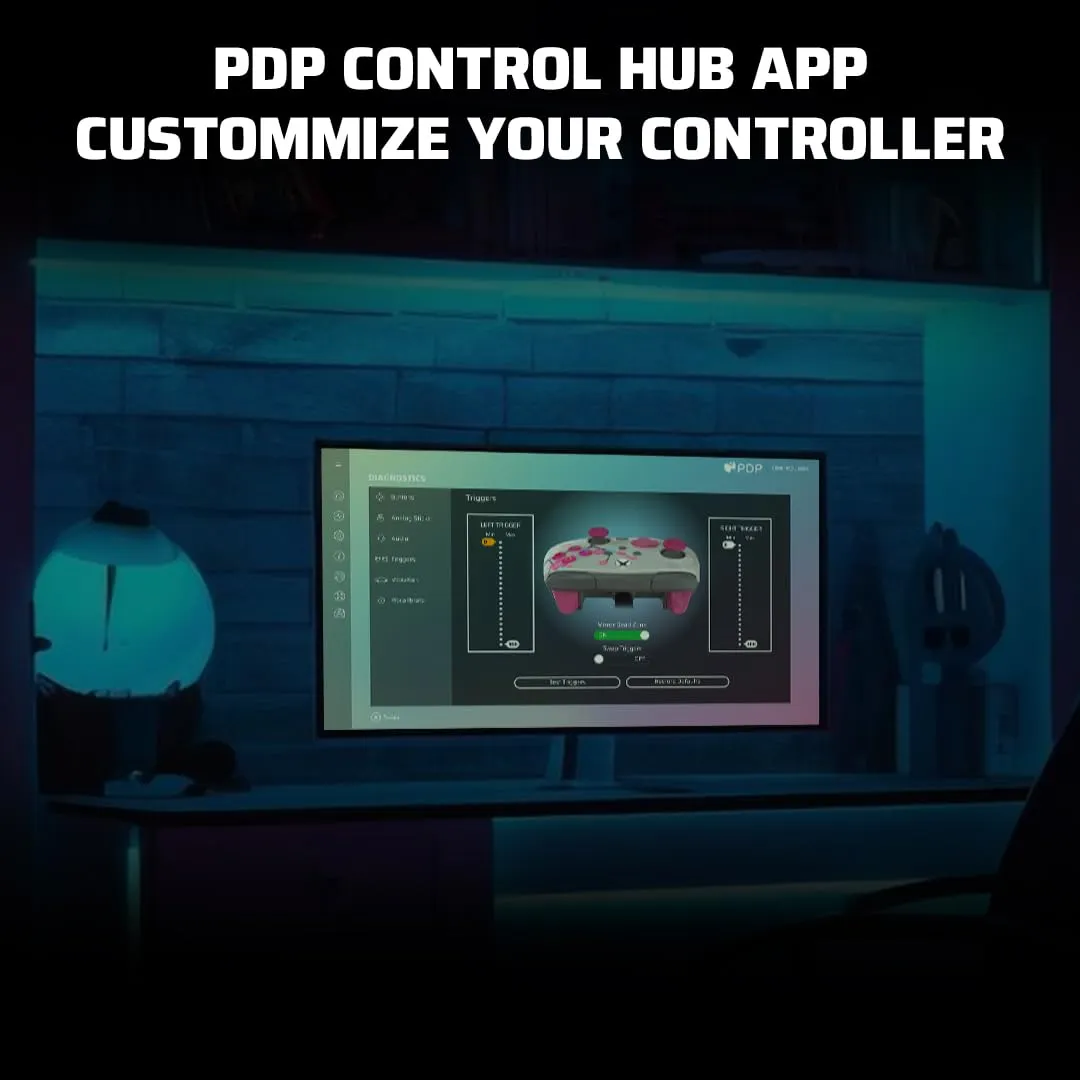 PDP Gaming REMATCH GLOW Enhanced Wired Controller: Licensed Gamepad for Xbox Series X|S, Xbox One, Windows PC, Mappable Back Buttons, Advanced Customizable App - Cherry Blossom (Pink Glow in the Dark)
