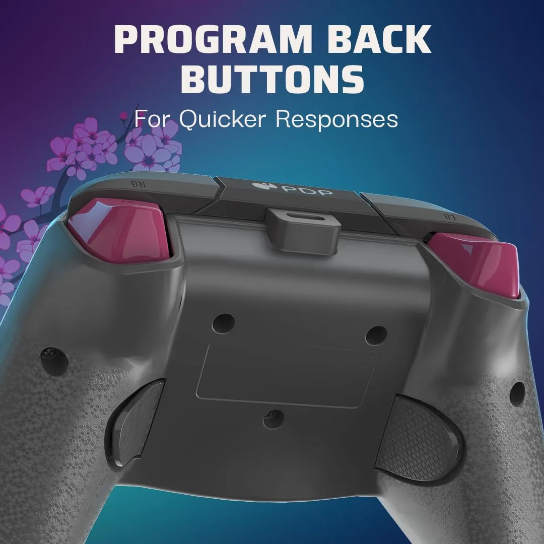 PDP Gaming REMATCH GLOW Enhanced Wired Controller: Licensed Gamepad for Xbox Series X|S, Xbox One, Windows PC, Mappable Back Buttons, Advanced Customizable App - Cherry Blossom (Pink Glow in the Dark)