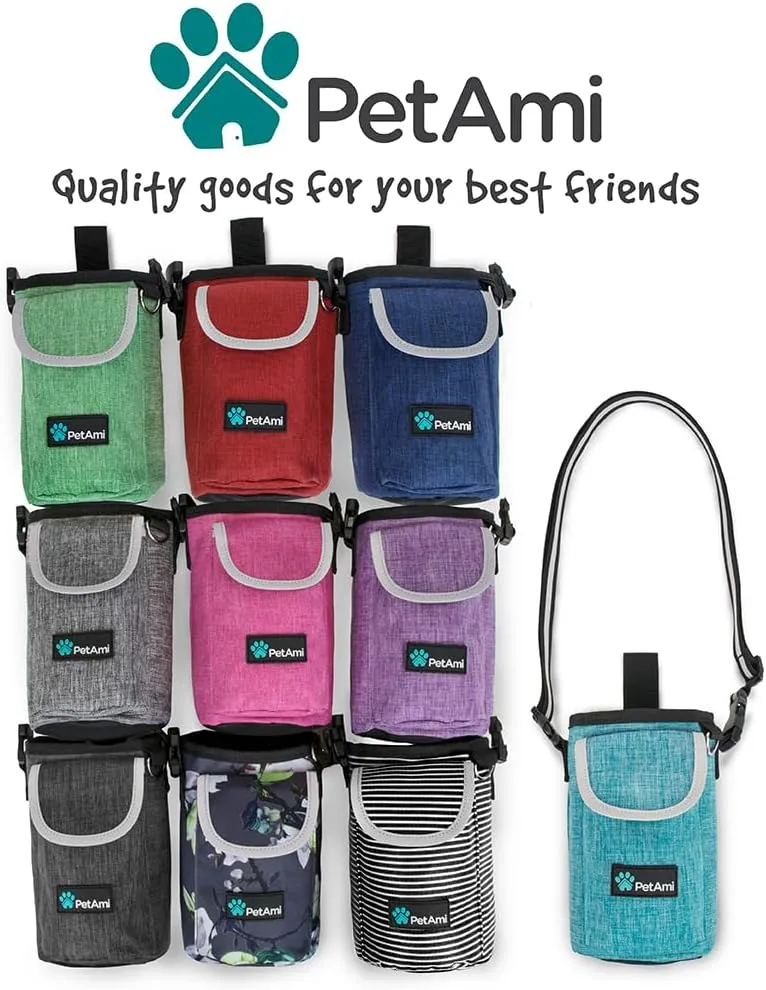 PetAmi Dog Treat Pouch, Large Pet Training Treat Pouch with Pocket, Dog Trainer Essentials Supply Holder with Poop Bag Dispenser, Training Bag for Kibbles Toys, 3 Ways to Wear (Stripe Black)