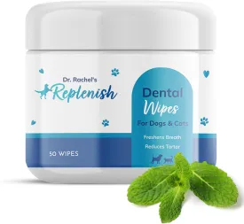 Replenish Dental Wipes for Dogs and Cats - Dog Teeth Cleaning Wipes - Pet Dental Finger Wipes for Dogs  Easy to Use Gentle Pet Dental Wipes - Effective Dog Teeth Cleaner - 50 Count