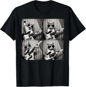 Retro Cat Playing Guitar Rock Vintage Funny Cat Photobooth T-Shirt