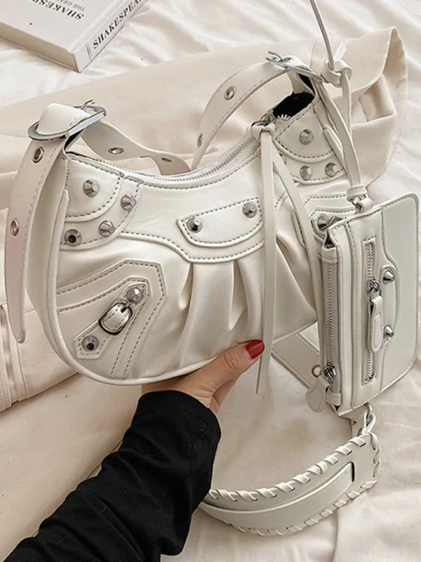 Rivet Heavy Industry Pleated Shoulder Underarm Bag Messenger Bag