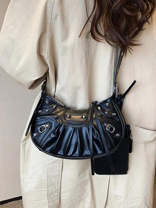 Rivet Heavy Industry Pleated Shoulder Underarm Bag Messenger Bag