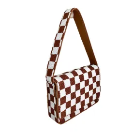 SAMPLE - Beaded Shoulder Bag - Brown and White Checkerboard