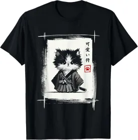 Samurai Cat Japanese Art Sumi-e Novelty Kawaii Funny Cat T-Shirt