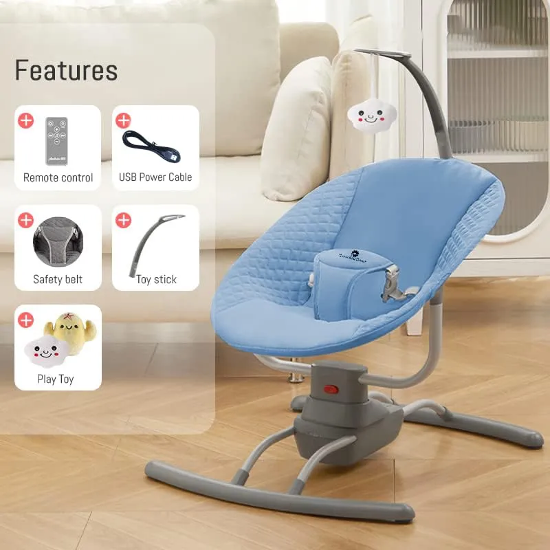 StarAndDaisy 3 in 1 Electric Swing Rocker for New Born Baby 0 to 2 Years Girl & Boy with Detachable Feeding Tray, Backrest Adjustment, Bluetooth Playback (Blue)
