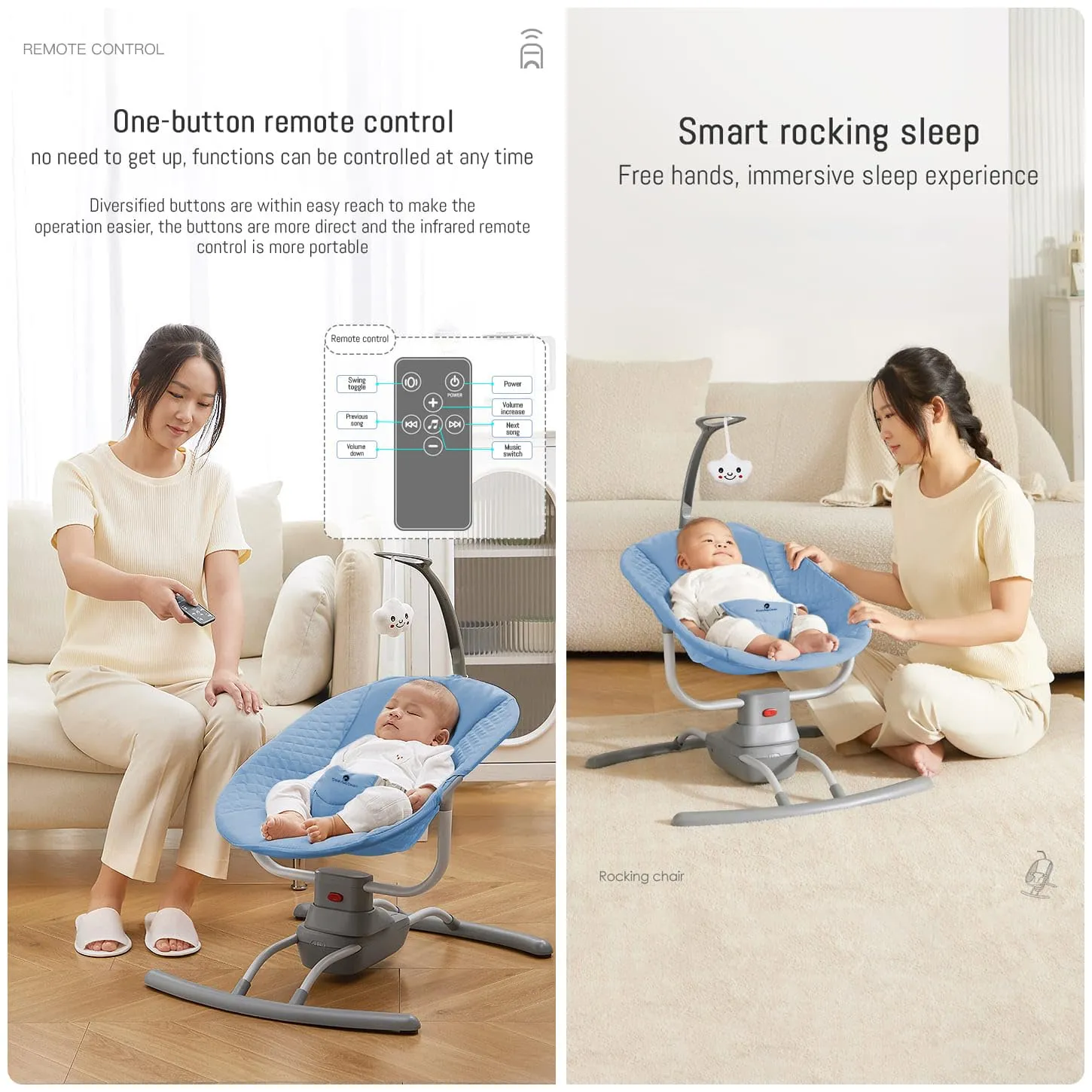 StarAndDaisy 3 in 1 Electric Swing Rocker for New Born Baby 0 to 2 Years Girl & Boy with Detachable Feeding Tray, Backrest Adjustment, Bluetooth Playback (Blue)