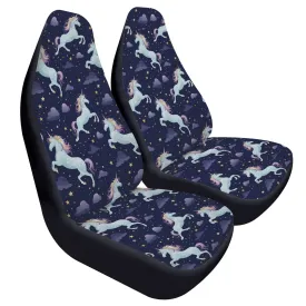 Unicorn Car Seat Covers (2 pcs), Stars Cute Pattern Front Seat Dog Pet Auto Vehicle SUV Universal Protector Accessory Men Women