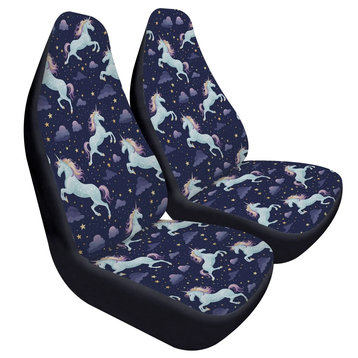 Unicorn Car Seat Covers (2 pcs), Stars Cute Pattern Front Seat Dog Pet Auto Vehicle SUV Universal Protector Accessory Men Women
