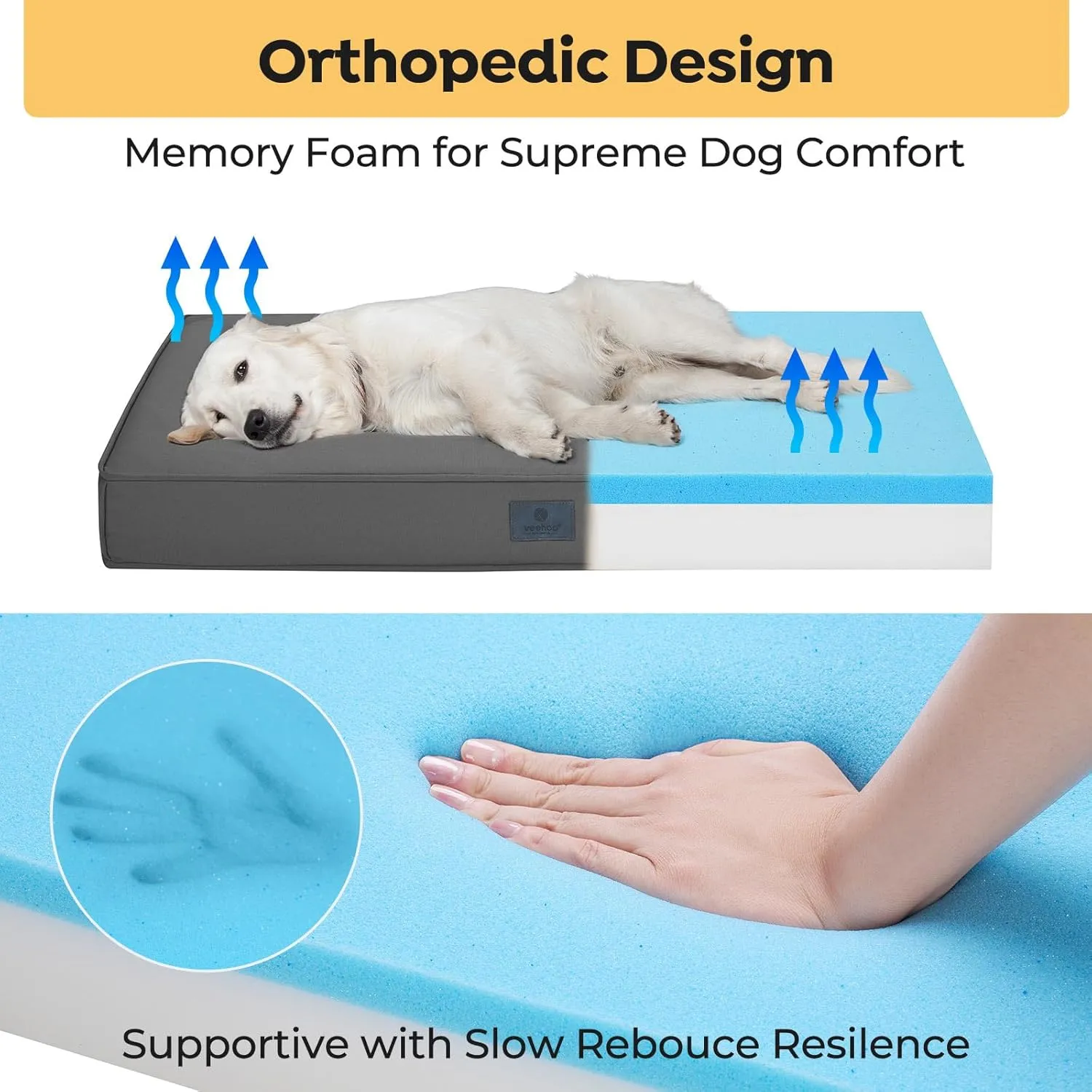 Veehoo Chew Proof Dog Bed for Crate, Durable XL Dog Crate Bed with Hidden Zipper, Outdoor Waterproof Pet Bed with Removable Washable Cover, Memory Foam Bed for Large Dogs