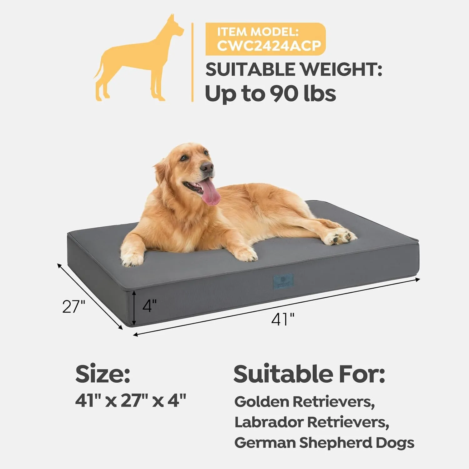 Veehoo Chew Proof Dog Bed for Crate, Durable XL Dog Crate Bed with Hidden Zipper, Outdoor Waterproof Pet Bed with Removable Washable Cover, Memory Foam Bed for Large Dogs