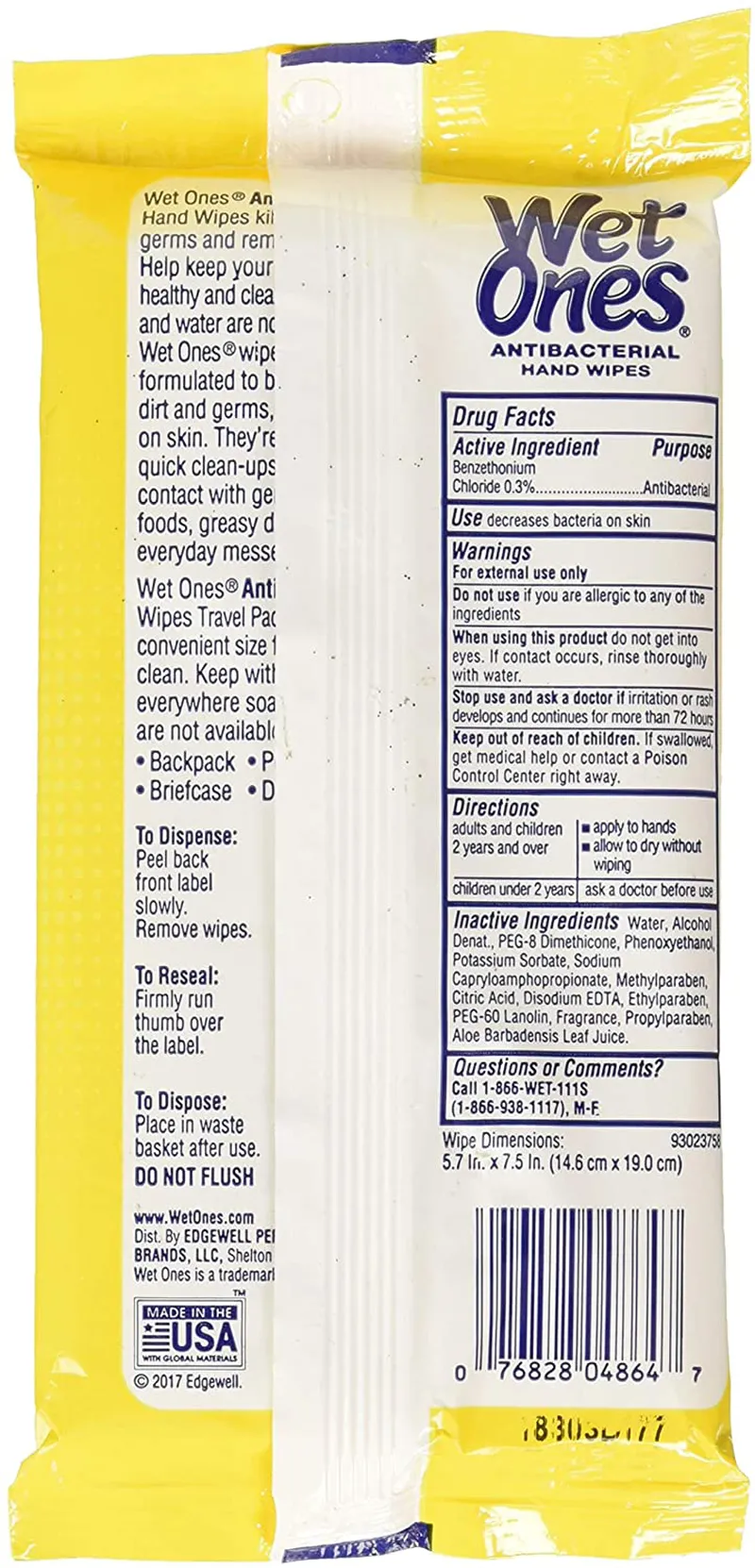 Wet Ones Citrus Antibacterial Hand Wipes, 20 Count